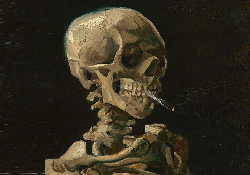 Teschio con sigaretta accesa opera memento mori di van Gogh
